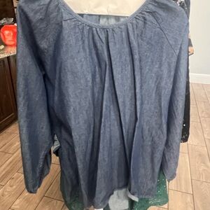 Eloquii Blue Long Sleeve Relaxed Blouse